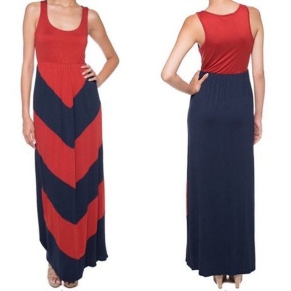navy and red maxi dress